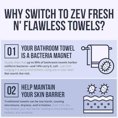 Zev Fresh’n Flawless Disposable Face Towels - XL Biodegradable Makeup Remover Wipes, Ultra-Soft & Gentle, 50 Ct