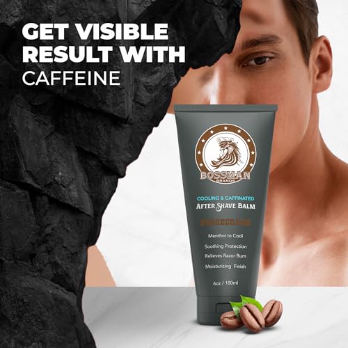 Bossman Cooling & Caffeinated After Shave Balm for Men - Stagecoach Scent, 4oz