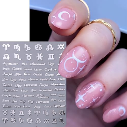 6 Sheets Zodiac Nail Art Stickers - Self-Adhesive Letter Decals