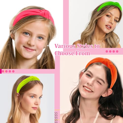 KICOSY Neon Headbands for Women 80s 90s Retro Fashion Knot Hair Bands (4 Pack)