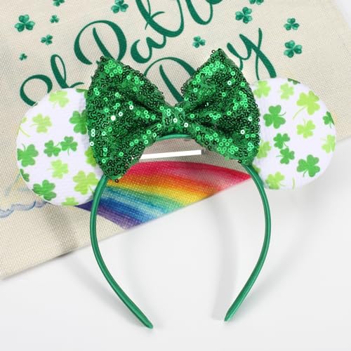 St Patrick's Day Headbands - Green Shamrock Mouse Ears Sequin Hairbands (Variation: St patricks day Headbands) Ardorchid