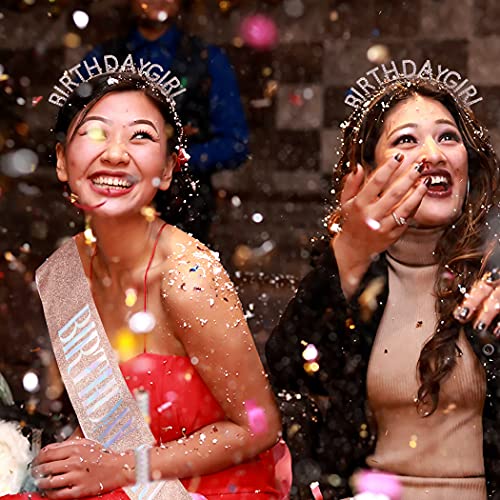 AOPRIE Rose Gold Birthday Tiara Crown & Sash Set for Women