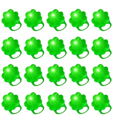 LED Light Up Green Shamrock Rings - St. Patrick's Day Party Favors (18 Pack)