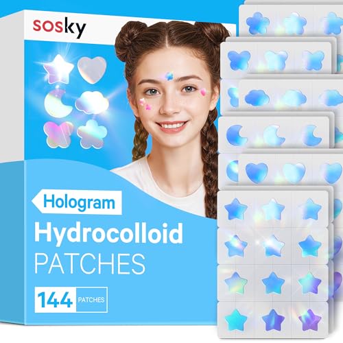 Sosky Holographic Pimple Patches - Cute Acne Stickers with Salicylic Acid, 144 Count