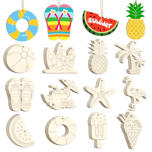 36PCS DIY Wooden Summer Ornaments for Crafting & Decorating