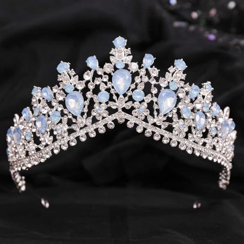 Light Blue Crystal Princess Crown Tiara for Sweet 16 Prom and Weddings