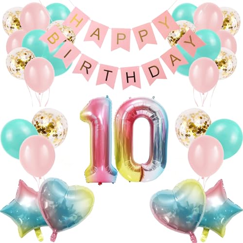 10th Birthday Party Balloons with Happy Birthday Banner Set