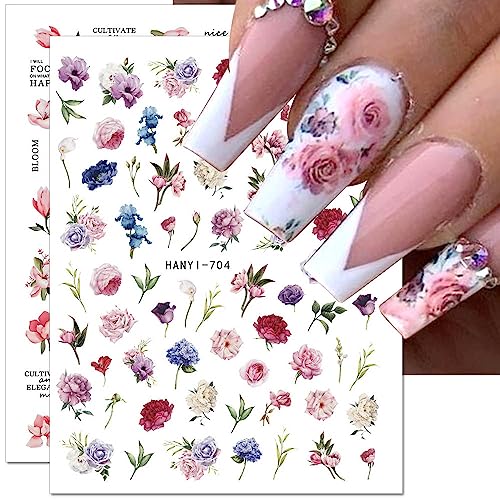 Dornail 8 Sheets 3D Floral Nail Stickers for DIY Nail Art Spring & Summer