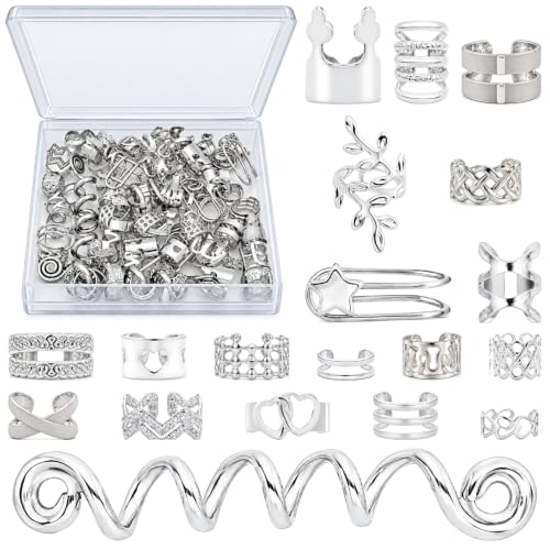 Vaikby Silver Hair Jewelry Set for Braids & Locs, 103PCS Hair Cuffs & Rings