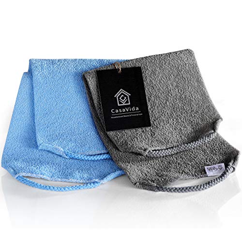 CASAVIDA 2-Pack Gray and Blue Exfoliating Back Scrubber Towels for Shower