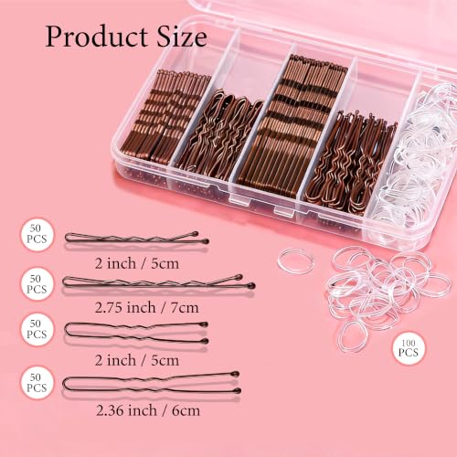 300PCS Hair Styling Kit: Brown Bobby Pins, Hair Pins & Bands