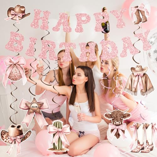 Yunlly Pink Bow Cowgirl Birthday Party Decorations Set