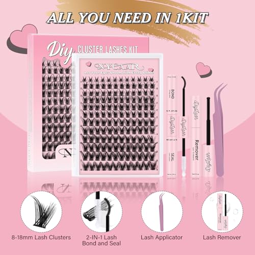 NYCAAR 144Pcs Anime Lash Clusters Kit - D Curl 8-18mm
