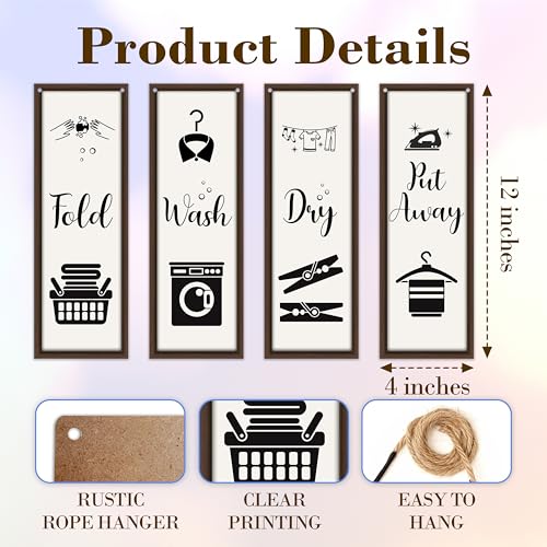 4 Wooden Laundry Room Signs - Funny Minimalist Wall Decor