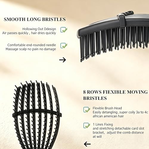 URTHEONE Black Detangling Hair Brush for All Hair Types, Wet & Dry Use, Portable & Durable
