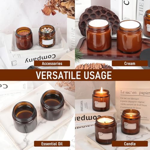Jaisie.W 4 oz Amber Glass Jars 2 Pack with Black Leakproof Lids & Inner Liners