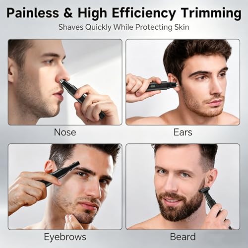 RUIM Black 3-in-1 Waterproof Men’s Nose & Ear Trimmer with Eyebrow Attachments
