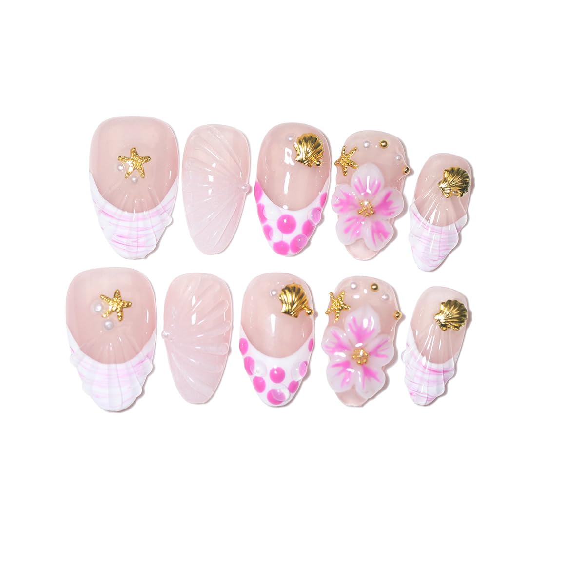 Handmade Press On Nails - Nude Pink Glitter French Tips | 10 Pcs Reusable & Easy to Apply