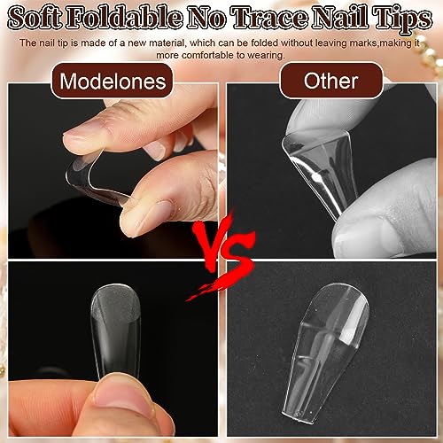 FEBSNOW 600pcs Clear Coffin Nail Tips - Full Cover Acrylic Press On