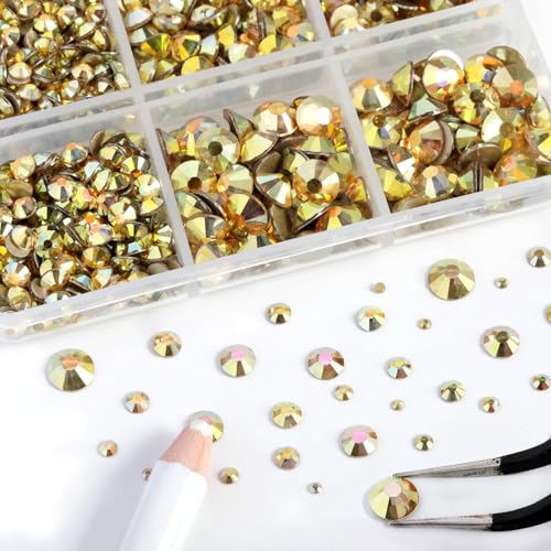 BEADSLAND Flatback Rhinestones - Metal Sunlight, 8300pcs Mixed 10 Sizes