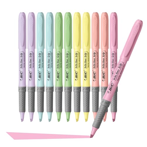 BIC Brite Liner Grip Pastel Highlighters, Chisel Tip, 36-Count Set