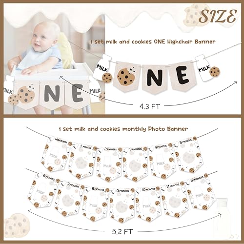 Milk and Cookies First Birthday Photo Banner Set with High Chair Banner