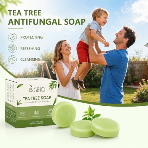 BIGBIO 3-Pack Green Tea Tree Soap Bars 10.59oz - Natural Anti-Fungal Body & Foot Odor Control