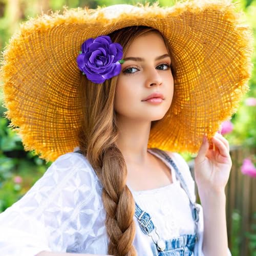 Purple Flower Hair Clips 10cm Alligator Barrettes for Women & Girls - Wedding Party Prom Accessories (Pack of 9)