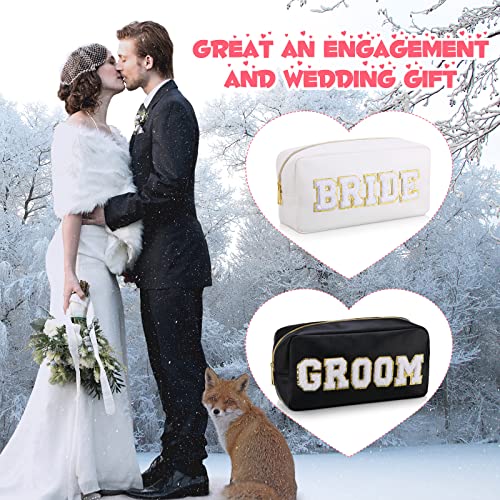 Oudain Bride and Groom Makeup Bag Set - 2 Pcs PU Leather Travel Pouch