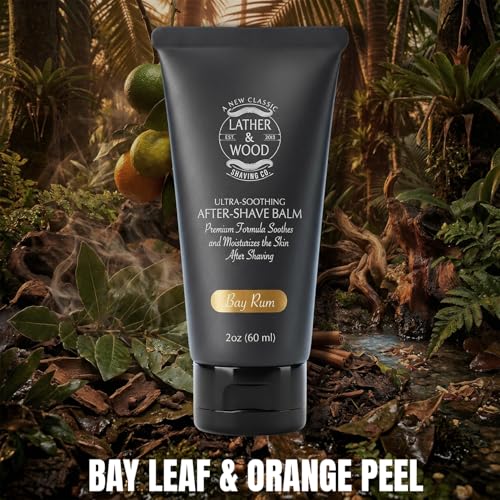 Lather & Wood Aftershave Balm - Bay Rum Scent for Men, 2oz