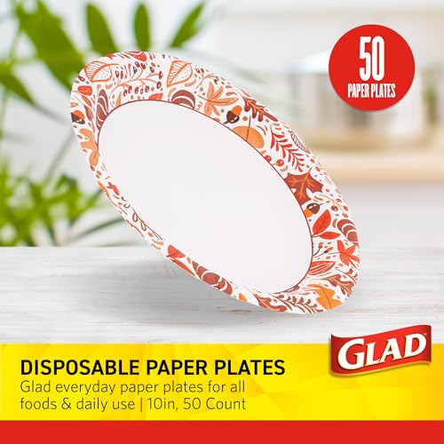 Glad Disposable Paper Plates - Happy Fall Design, 10 Inch, 50 Count