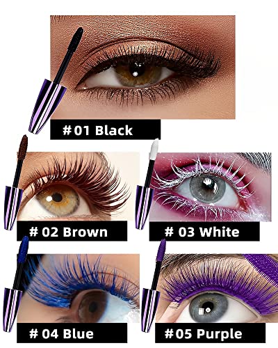 5 Color Waterproof Mascara Kit - Black, Brown, White, Blue, Purple