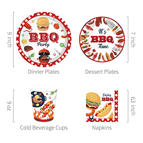 BBQ Party Supplies - Disposable Plates, Napkins & Cups Set