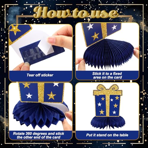 12 Pcs Thank You Honeycomb Centerpieces - Blue & Gold Table Decorations