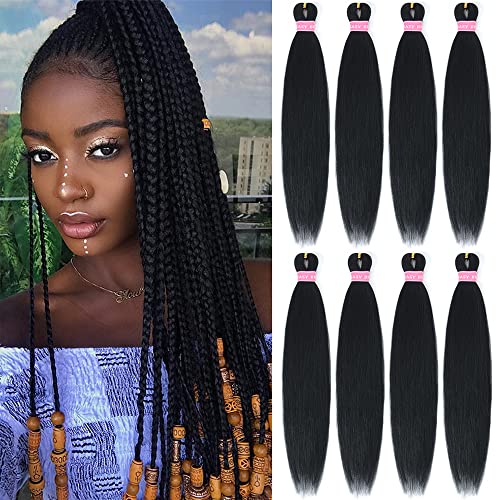 26 Inch Pre Stretched Braiding Hair - Itch Free Yaki Texture (1B#) - 8 Bundles