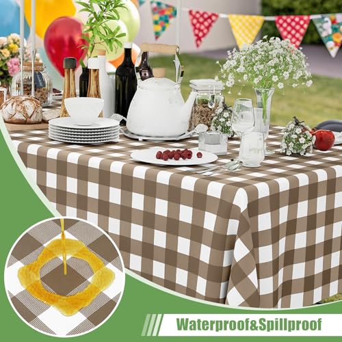 Smiry 3 Pack Brown Gingham Disposable Tablecloths - 54" x 108" Waterproof Covers for Parties & Picnics