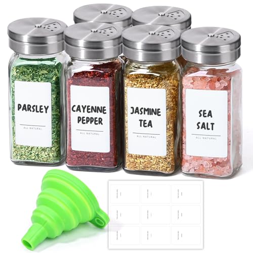ComSaf 6-Pack Glass Spice Jars with Twist-Select Shaker Lids 4 oz
