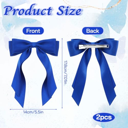 Royal Blue Hair Bow Clips - 2 Pack Satin Ribbon Barrettes