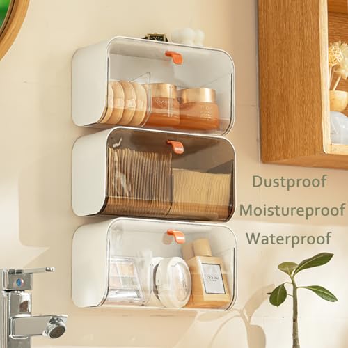 SUNFICON Wall Mounted Cotton Pad & Swab Organizer - Adhesive Bathroom Holder
