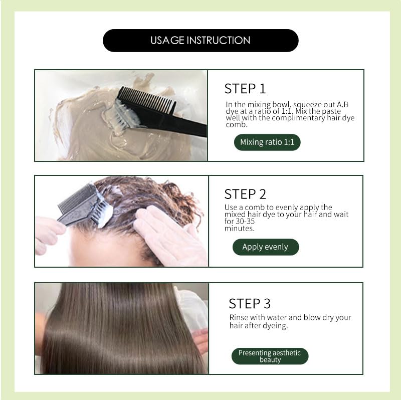 Permanent Light Ash Brown Hair Dye Cream Kit - Ammonia-Free Nourishing Formula | Complete Home Use Set 3.4 fl oz