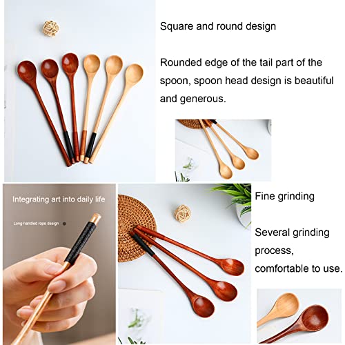 Set of 6 Durable Wooden Cooking Spoons - Long Handle Stirring & Mixing Utensils