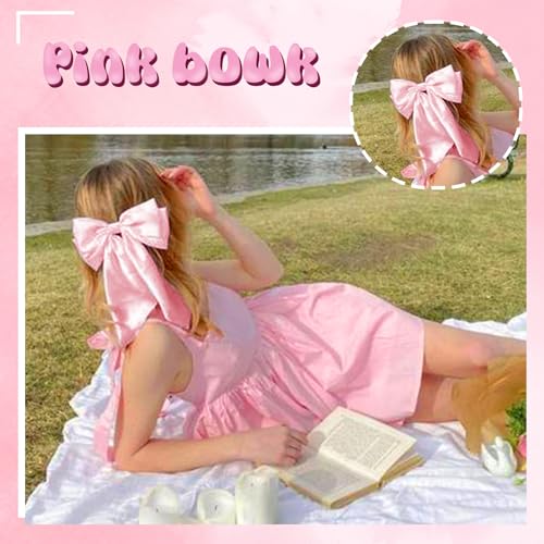 Large Pink Satin Bow Hair Clips for Women - Elegant Accessories