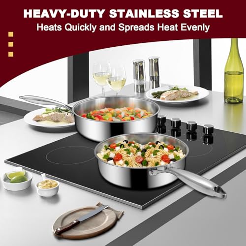EWFEN 12-Inch Tri-Ply Stainless Steel Frying Pan - Induction Ready