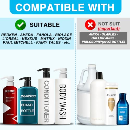 2-Pack Shampoo Dispenser Pumps for 33.8 oz Liter Bottles - Black & White, Lockable, Universal Fit