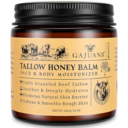 Beef Tallow Face & Body Moisturizer with Honey and Beeswax, Natural Hydrating Cream, 4.2Oz