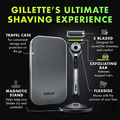 Gillette Labs Shaving Kit for Men, Storage on the Go, Includes Travel Case, 1 Handle, 3 Razor Blade Refills, and Premium Magnetic Stand