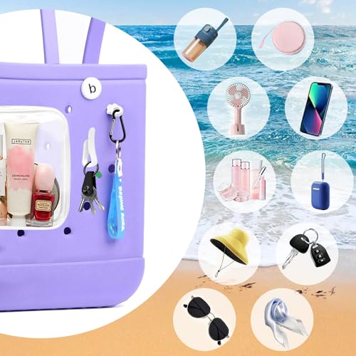Everfunny White 2-Pack Clear Bogg Beach Tote Bag with Inserts & Hooks - Travel & Cosmetic Organizer
