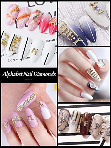 104Pcs Rhinestone Letter Nail Charms - Gold & Silver Alphabet Stud Set