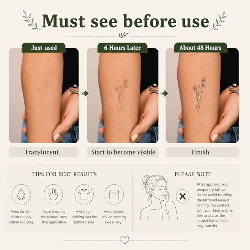 Epuxiael Wild Flower Semi Permanent Tattoos - 2 Week Long Lasting Body Art for Adults