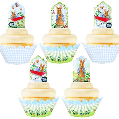 Peter Rabbit Cupcake Toppers & Wrappers Set - 24 Count